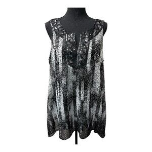 Style & Co Black Gray Sleeveless Blouse Sequin Lace Flowy Tunic Size 18